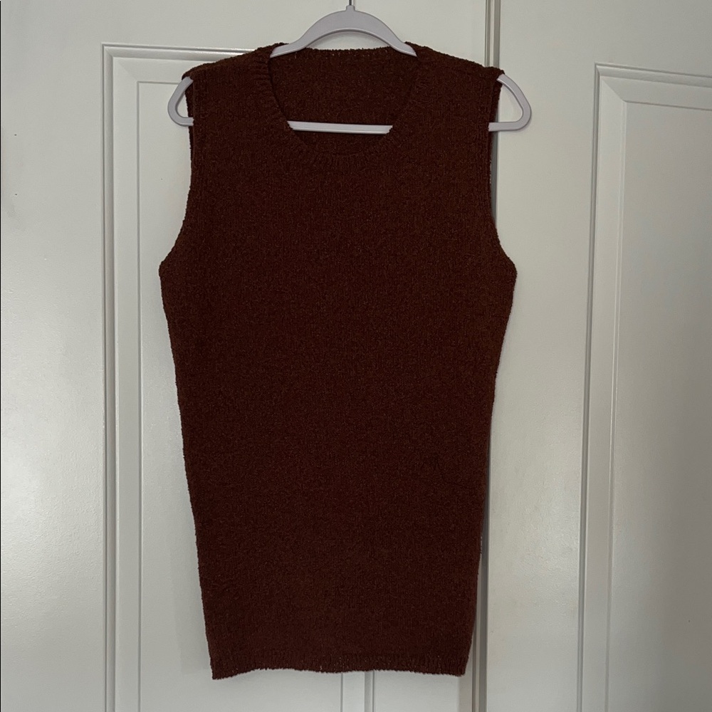 Cozy Sleeveless Knit Top and shorts 2 Piece Set- Brown
